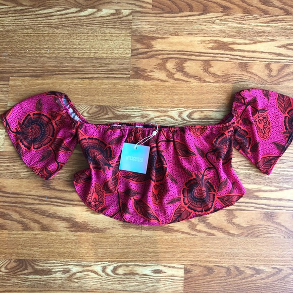 Missguided Pink Floral Bardot Crop Top - Picture 3 of 6